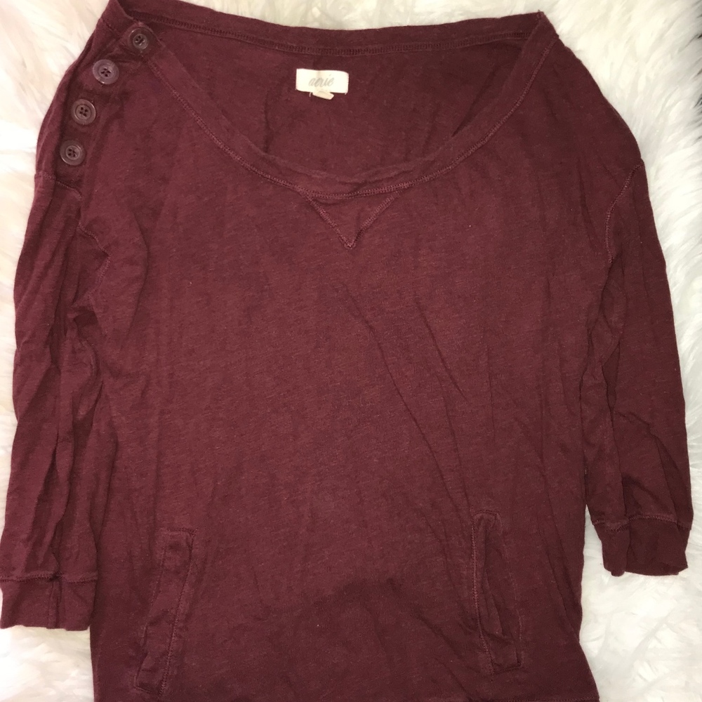 aerie Maroon Dolman Top with Button Detail